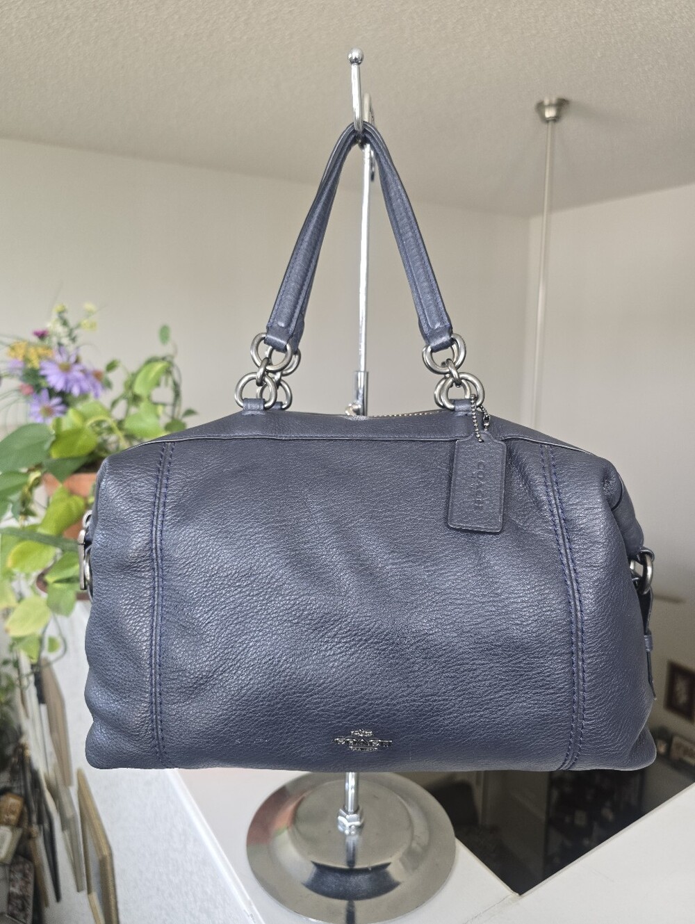 Coach #F59325 Lenox Navy Pebbled Leather Satchel - Top Handle Bag